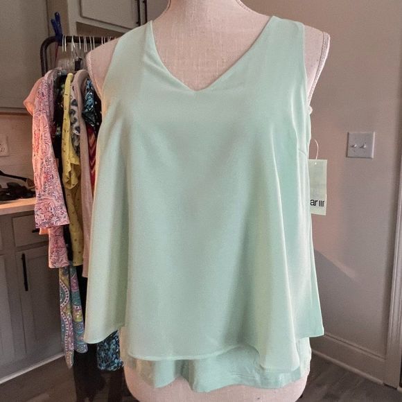 Bar III Sleeveless Top XS Mint Green Layered Chiffon Split Back with Stretch NWT - Picture 2 of 9